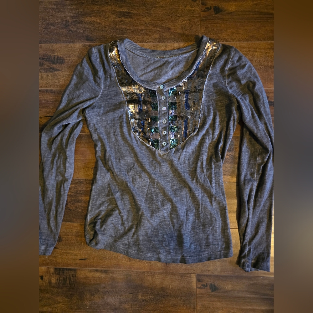 BOGO Free People Brown Sequin Long Sleeve Top